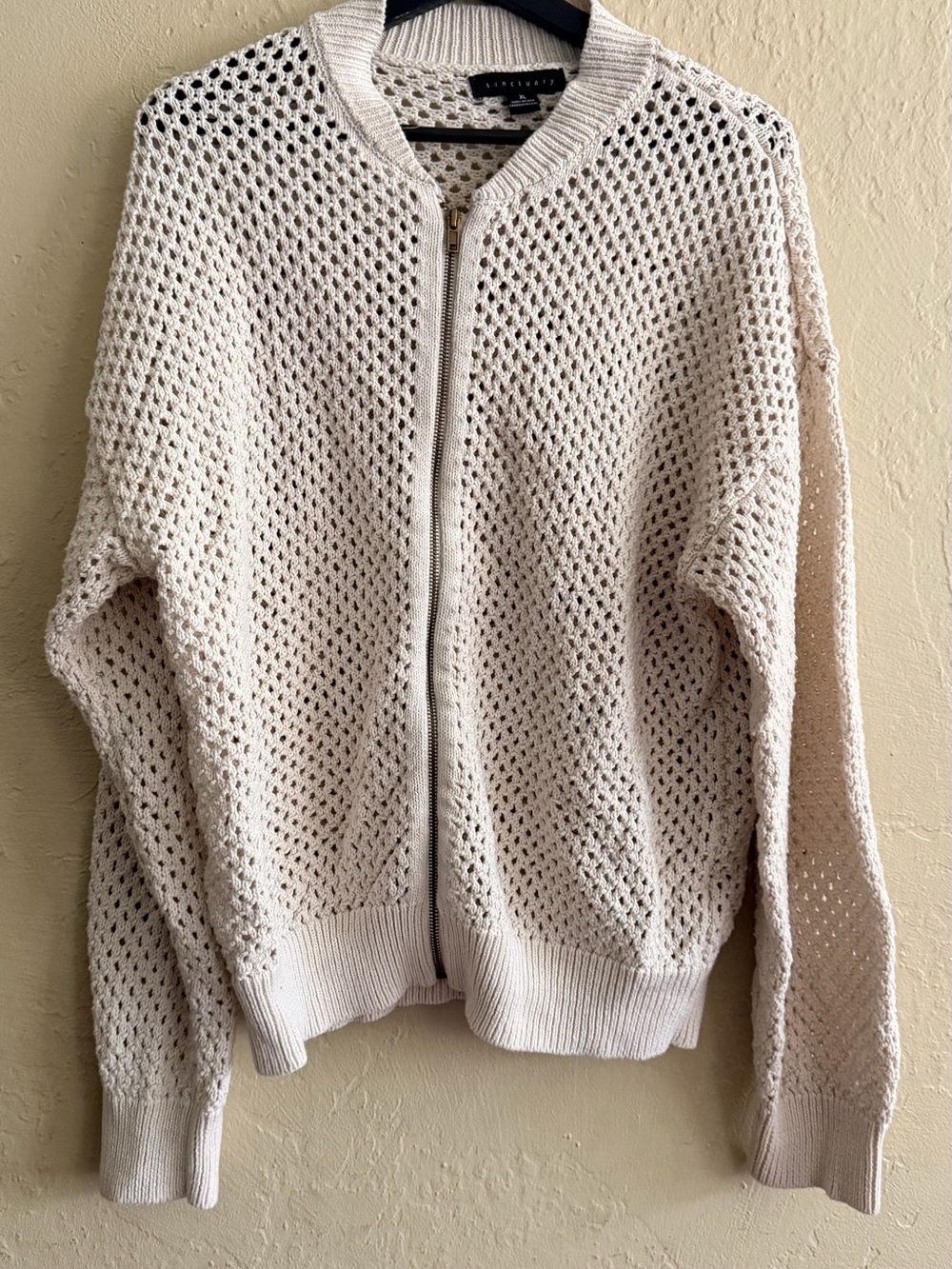 Sanctuary Cream Open-Weave Zip Front Cardigan
